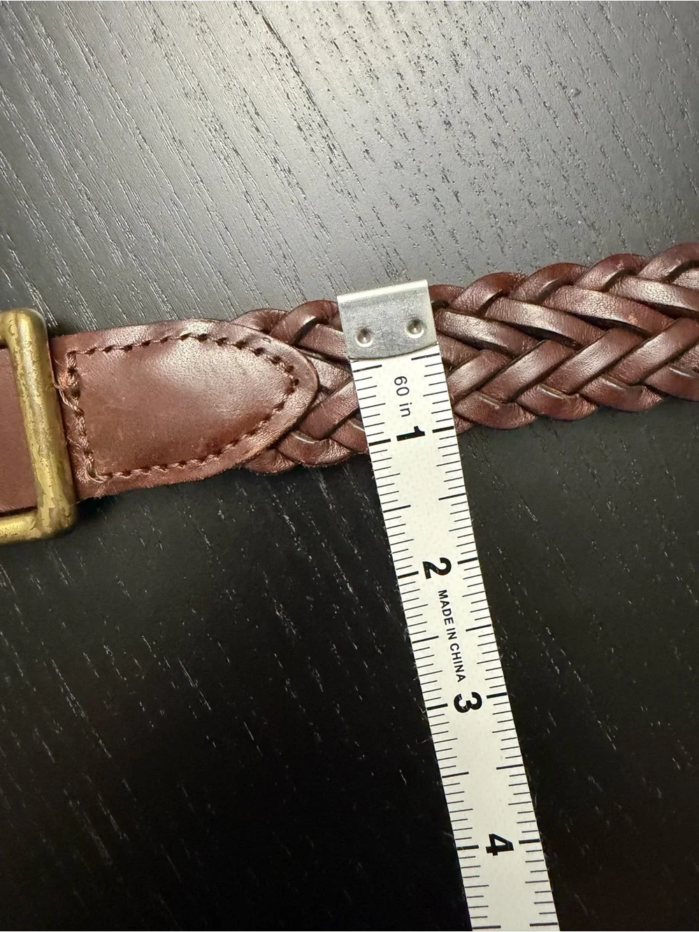 Woven Brown Leather Waist Belt with Brass Buckle